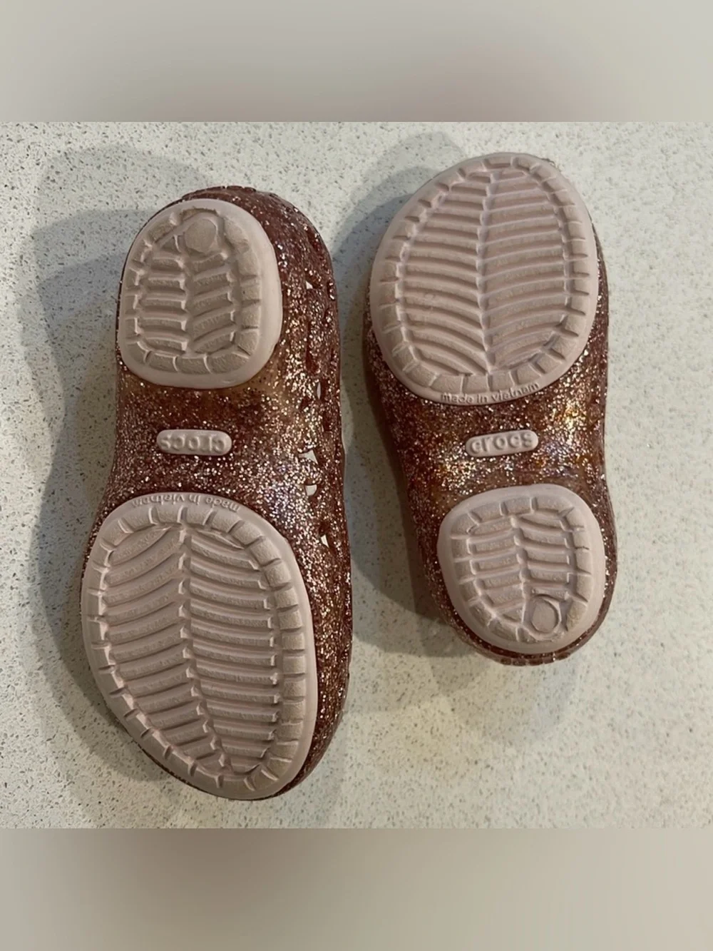 CROCS Kids Glitter Mary Jane Sandals - Rose Gold Sparkle